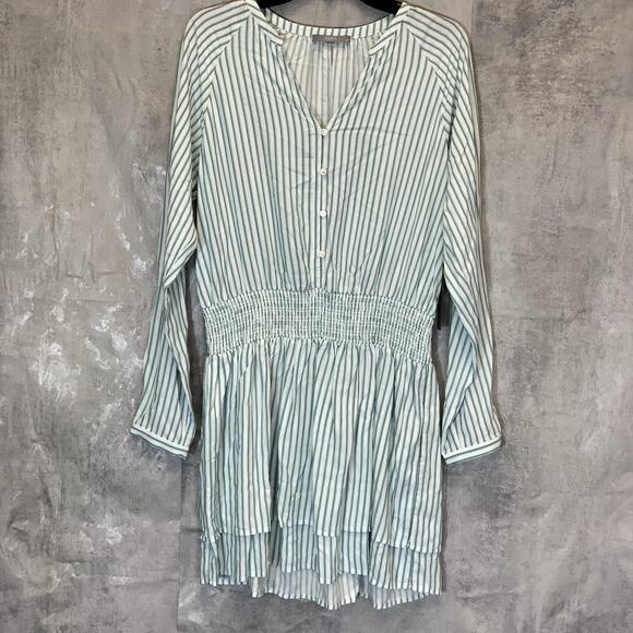 TART Collections Women's Green Stripe Sheila Smocked Waist Long Sleeve V-Neck - Picture 4 of 12